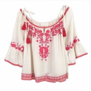 Love Sam Embroidered Cold-Shoulder Peasant Top (L)